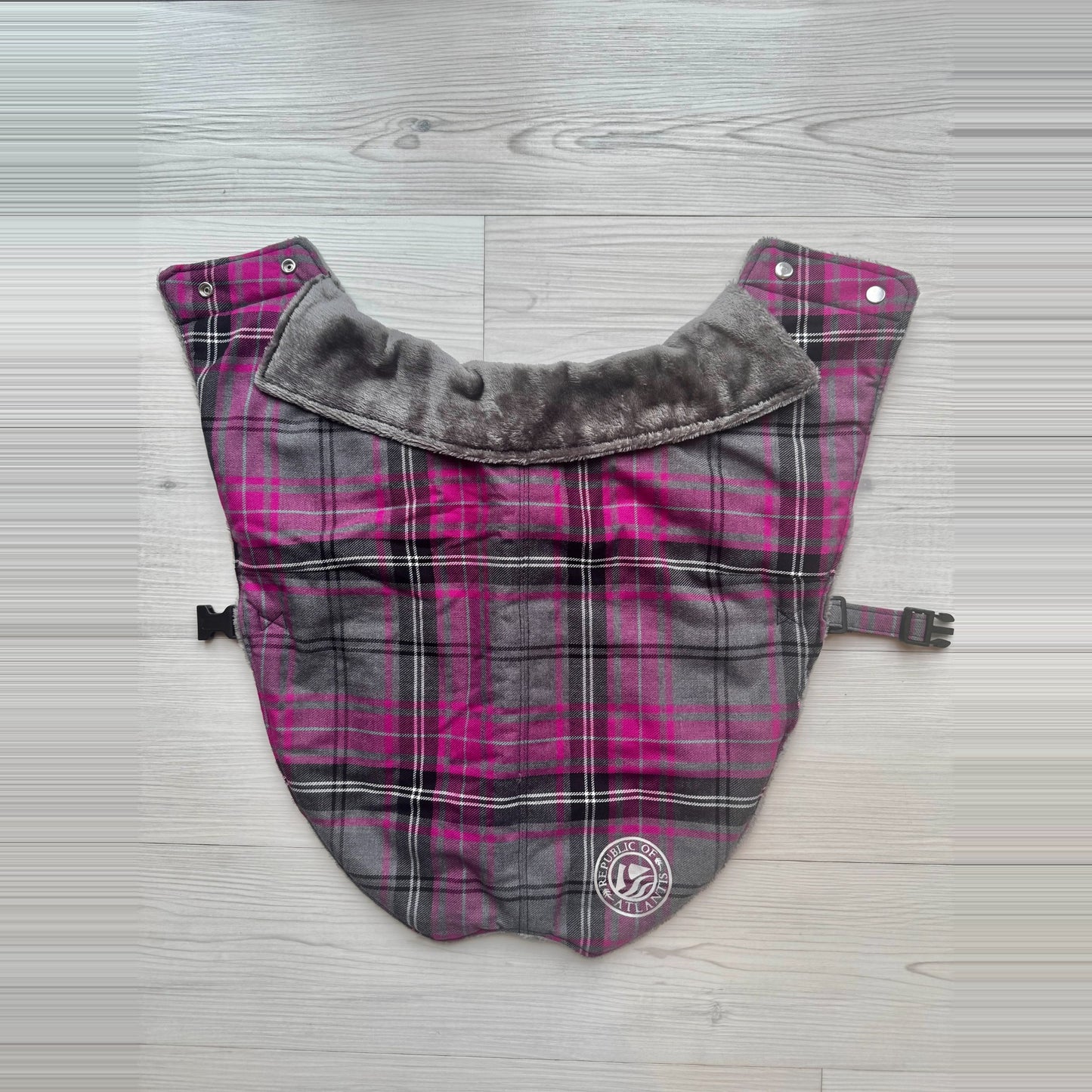 The Shep - Republic of Atlantis Grey and Pink Tartan Dog Coat